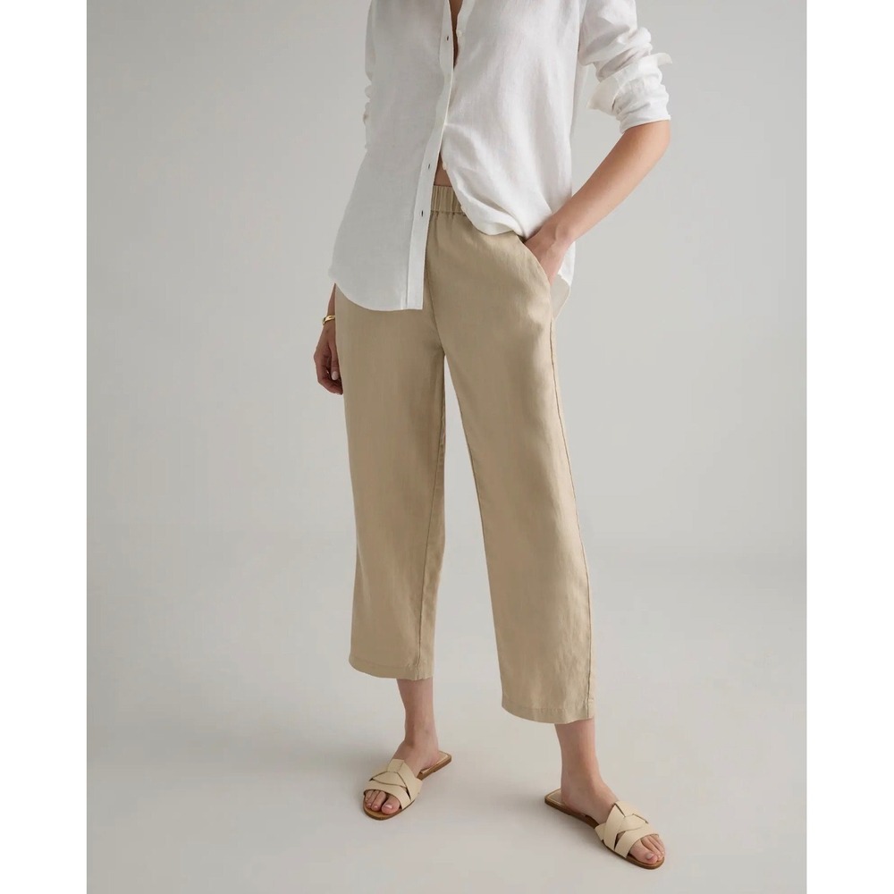 Quince 100% European Linen Pants Driftwood Beige Size M Fall Transition